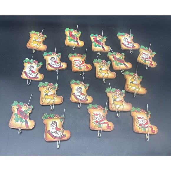 VTG Double Sided Leather Stocking Christmas Ornaments Cardinal Deer Mouse 18 - Picture 6 of 9